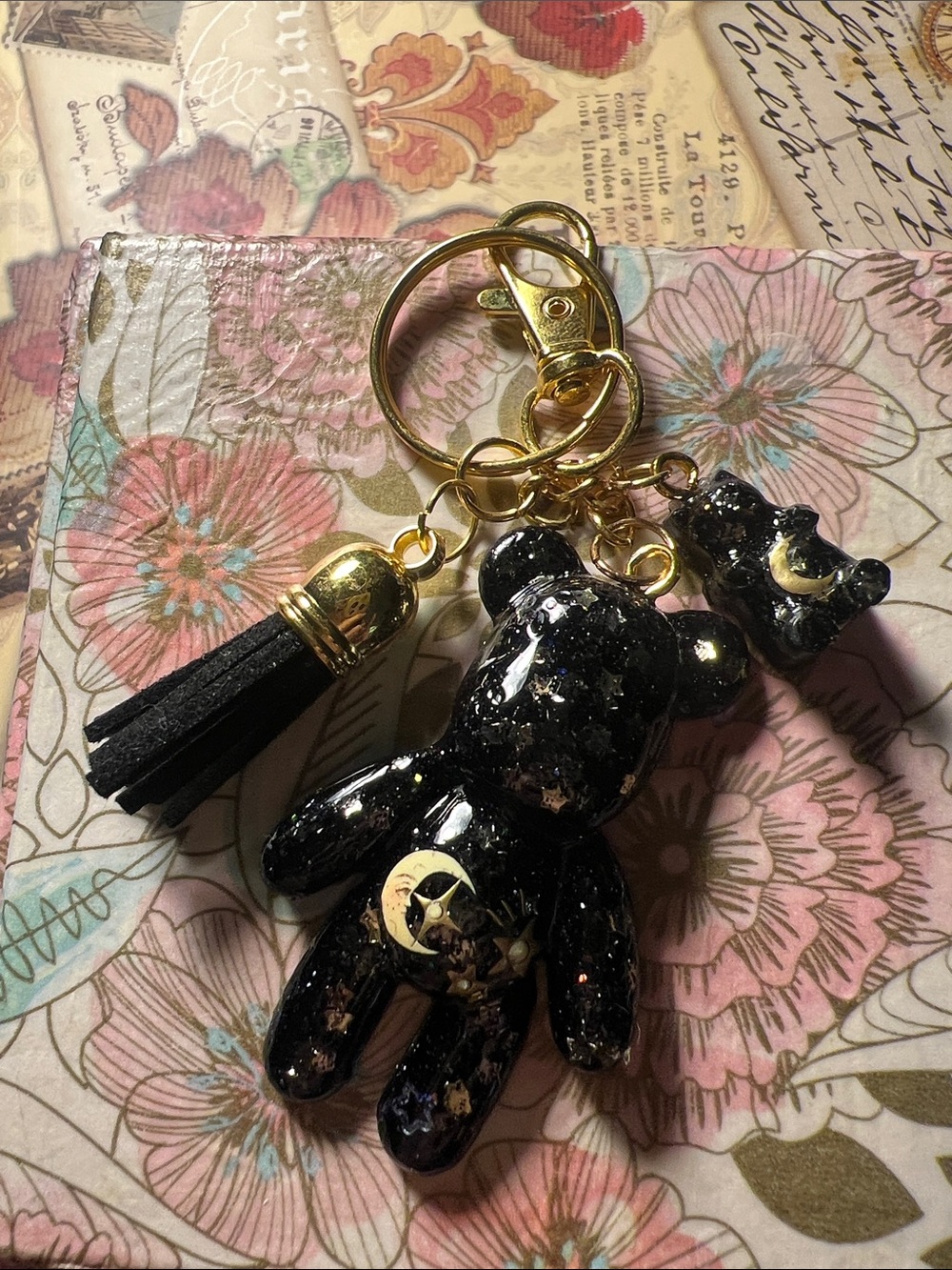 Gold & night sky blue Celestial Bear Keychain Tassel - Picture 2 of 6